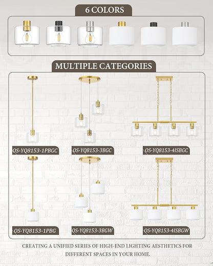 Brushed Gold Dining Room Chandelier Light Fixture, 3-Light Pendant Lighting with Milk Glass, Modern Kitchen Island Cluster Hanging Pendant Lights for Kitchen Dining Room, OS-YQ8153-3BGW