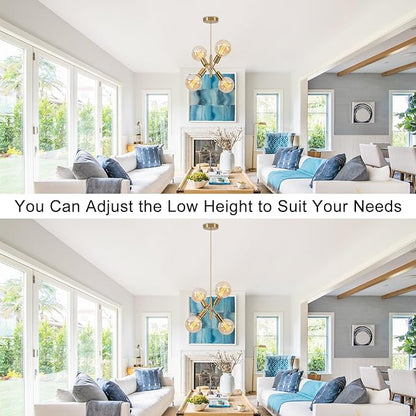 4-Lights Gold Chandelier Fixture Dining Room Light Fixture Over Table Mid Century Modern Chandelier Gold Sputnik Chandelier for Dining Room Living Room, Bedroom, Kitchen