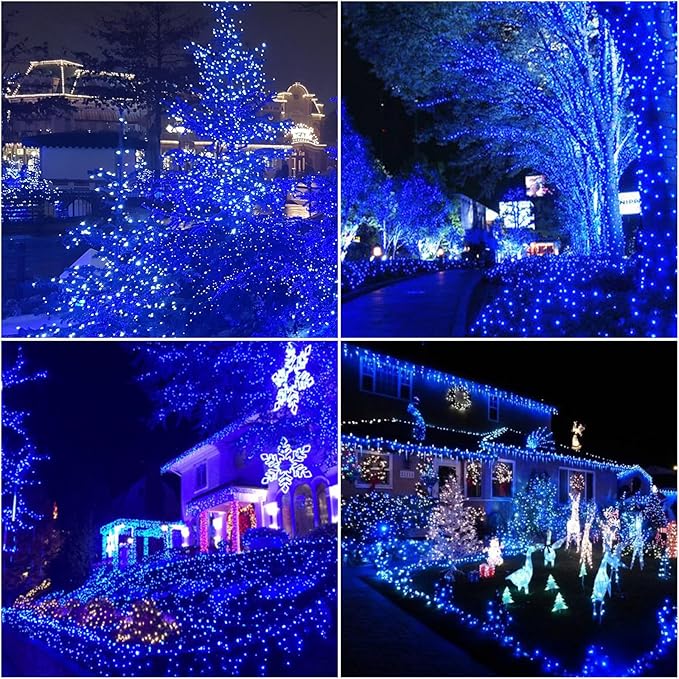 LAMPHOME 99FT 300 LED Blue Christmas Lights,16 Modes Connectable Fairy String Lights, Plug in Indoor Outdoor Blue Lights for Xmas Tree, Party, Garden, Hanukkah, Independence Day Patriotic Patio Decor