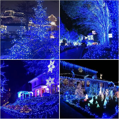 LAMPHOME 99FT 300 LED Blue Christmas Lights,16 Modes Connectable Fairy String Lights, Plug in Indoor Outdoor Blue Lights for Xmas Tree, Party, Garden, Hanukkah, Independence Day Patriotic Patio Decor