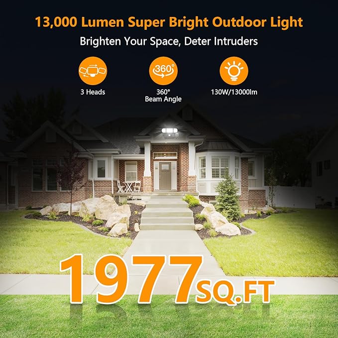 Onforu 130W LED Motion Sensor Outdoor Lights Plug in, Dusk to Dawn Outdoor Lighting, 13000LM Motion Detector Outside Flood Light with Remote, 6500K IP65 Waterproof Security Light(Black)