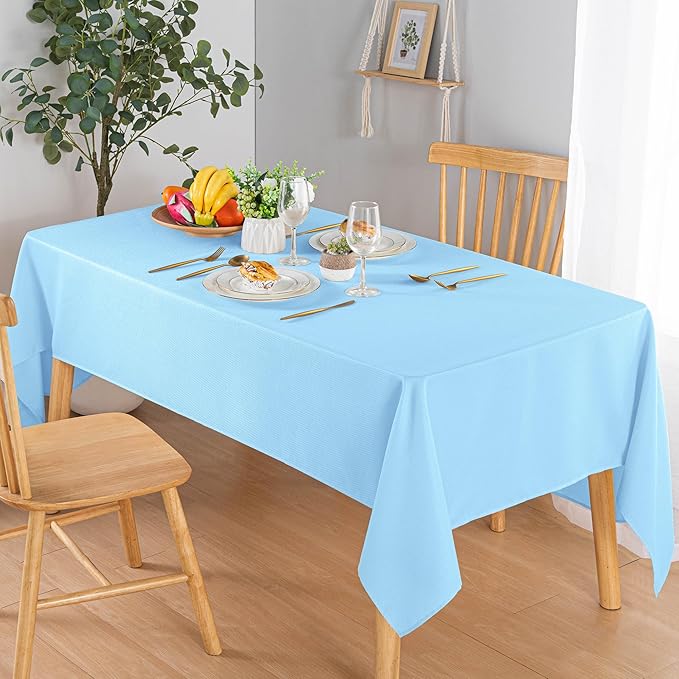 Hiasan 60 X 120 Inch Rectangle Textured Tablecloth - Waterproof Spillproof Antiwrinkle Jacquard Table Cloth for Kitchen and Dining Dinner, Outdoor Picnic, Holiday and Parties, Light Blue