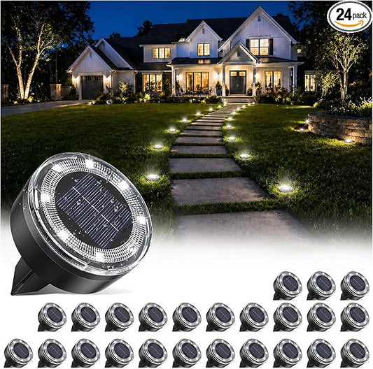 vighep Mini Solar Ground Lights, 24 Pack 2.2 Inch Solar Lights Outdoor Waterproof, Mow‑Over Safe, Upgraded LED Flat Landscape Lighting for Outside Pathway Garden Patio Yard Driveway,Cold White