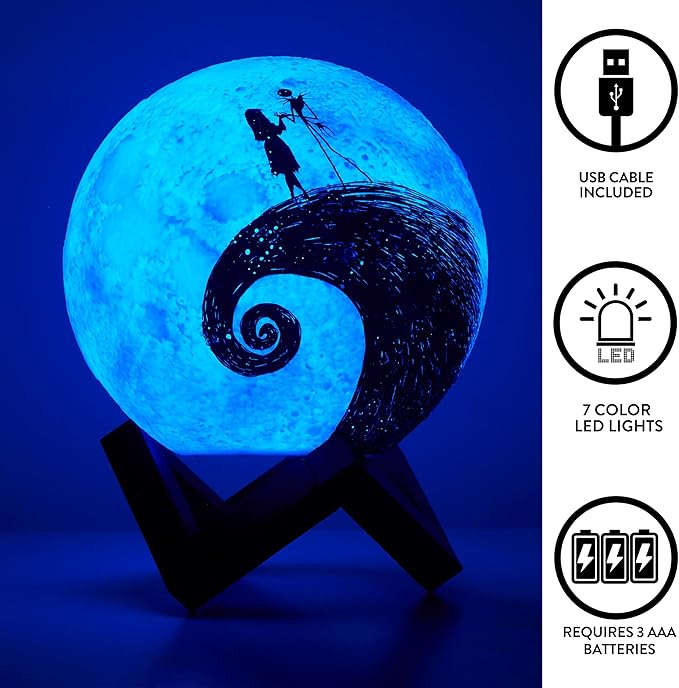 The Nightmare Before Christmas Spiral Hill LED Mood Light, Color Changing Decorative Lamp Featuring Jack Skellington,Battery Operated Tabletop Light