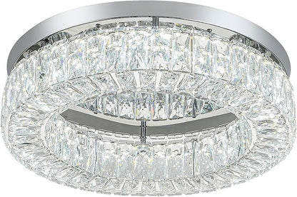 HOPGGIE 18 Inch Crystal Chandelier LED Ceiling Light Flush Mount Ceiling Light Fixtures Luxury Large Chandelier Light for Living Room Bedroom Dining Room Closet (Cool White)