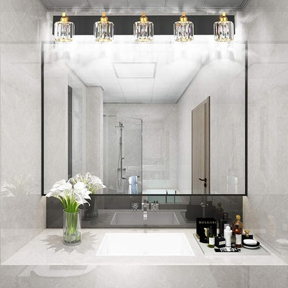 Aipsun Crystal Bathroom Vanity Light Black Vanity Lighting fixtures 5 Lights Crystal Vanity Light for Bathroom(Exclude Bulb)