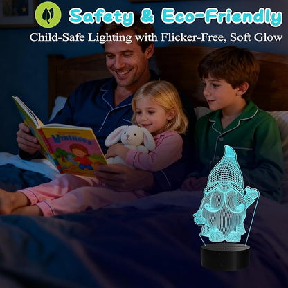 Gnome Night Light, Gnome Gifts, 3D Illusion Lamp with Remote Control, 16 RGB Colors, 4 Flashing Modes, Timer, Dimmable, Gnome Stuff for Decor for Holiday Birthday Christmas