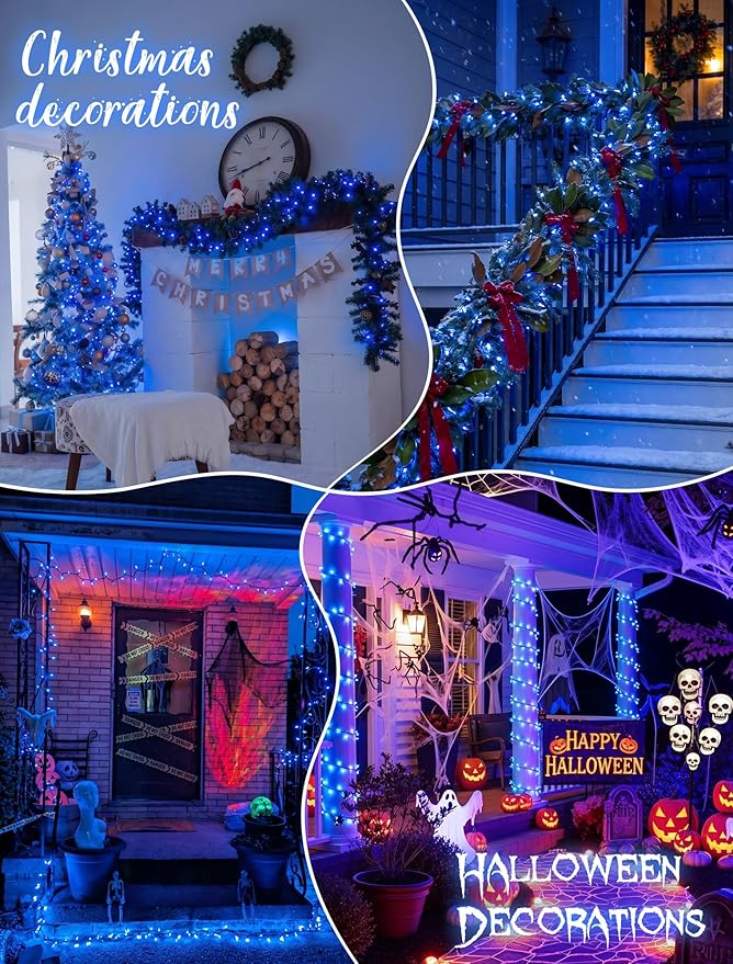 Blue Christmas Lights,13FT 50 Count Incandescent Mini Clear Lights Plug in,Blue String Lights Green Wire for Indoor Outdoor Halloween Xmas Tree Party Bedroom Wall Christmas Decoration