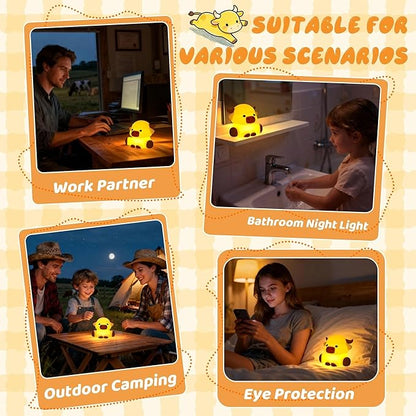 YuanDian Highland Cow Night Light, Squishy Silicone Lamp.Rechargeable, Dimmable with Timer, Touch Control Bedside Nightlight for Home and Desk Decor