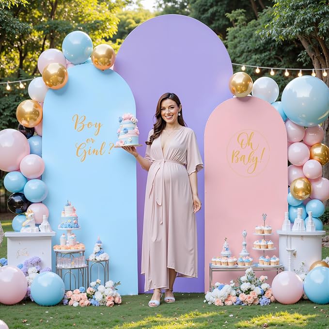 Set of 3 Arch Backdrop Covers(7.2ft, 6.6ft, 6ft) - Premium Stretchy Spandex Backdrop Arch Stand Cover for Baby Shower,Wedding,Party Decor Chiara Cover with Double-Sided Design(Pink Blue Lavender)