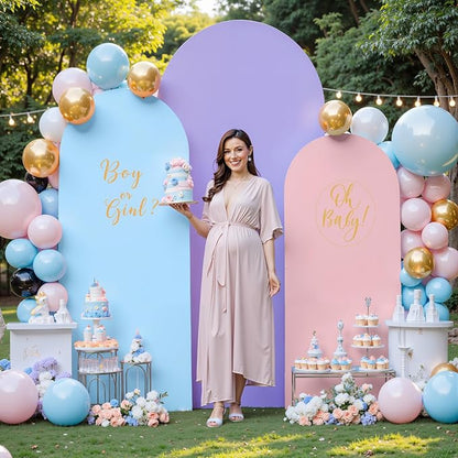 Set of 3 Arch Backdrop Covers(7.2ft, 6.6ft, 6ft) - Premium Stretchy Spandex Backdrop Arch Stand Cover for Baby Shower,Wedding,Party Decor Chiara Cover with Double-Sided Design(Pink Blue Lavender)