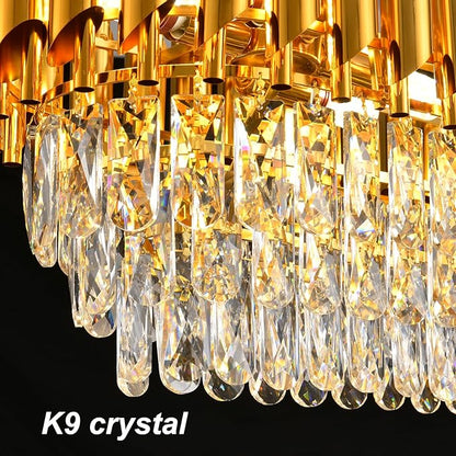 Modern Crystal Chandeliers for Dining Room 8-Light Gold Crystal Chandelier Living Room Oval Contemporary Ceiling Hanging Light Pendant Light Fixture for Kitchen Island Bar Restaurant L32
