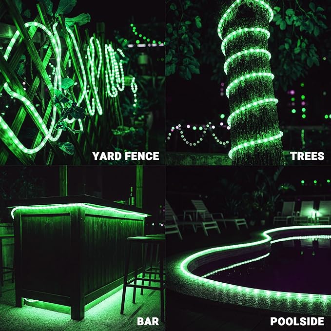 20ft Rope Lights Outdoor, Connectable & Flexible Tube Lights with 8 Modes Controller,Waterproof Green LED Rope Lighting for Deck,Garden,Pool,Patio,Bedroom,Party,Indoor & Outside Landscape Lighting