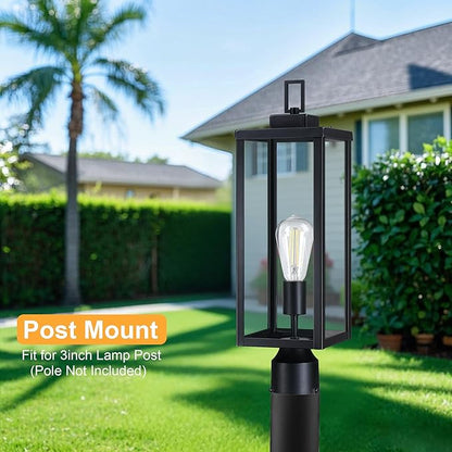 GRUENLICH Outdoor Lamp Post Light Fixtures, Exterior Pole Lantern with Tempered Glass, 20.5 Inch Fence Post Lighting for Garden Yard Pathway, Black, 1 Pack