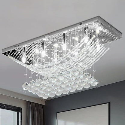 Crystal Chandelier Modern Chandelier Flush Mount Chandelier Silver Rectangle Crystal Raindrop Chandelier 8 Lights Ceiling Light Fixture Pendant Lamp for Kitchen Island Dining Room Closet Wedding Decor