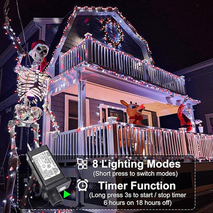 Red and White Christmas Lights, 66FT 200 LED Outdoor String Lights Waterproof with 8 Modes, Connectable Plug in Fairy Light Green Wire for Outside Indoor Patio Garden Xmas Party Holiday Decorations