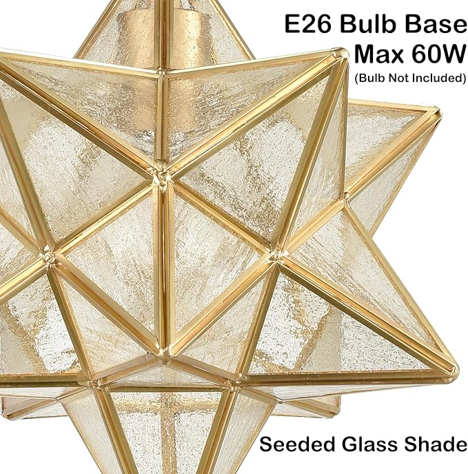 DAYCENT Brass Moravian Star Light in Seeded Glass Pendant Lights Fixture, 11-in