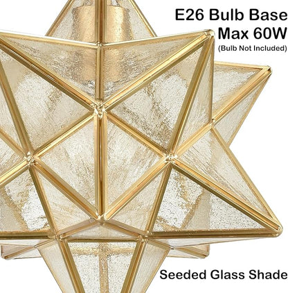 DAYCENT Brass Moravian Star Light in Seeded Glass Pendant Lights Fixture, 11-in