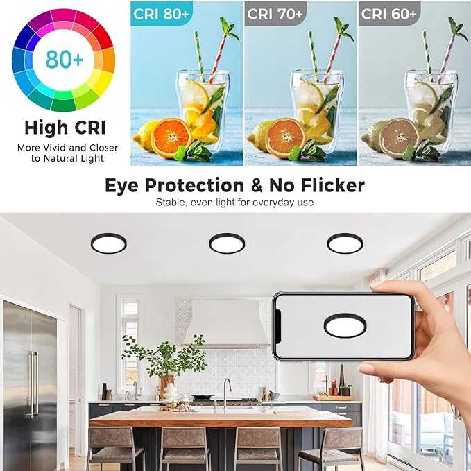 libtit 2Pack 15inch LED Flush Mount Ceiling Light, Dimmable & 5Color Temperatures (3000K-6500K), 30W Round Slim Black Light Fixture for Bedroom Livingroom Garage Kitchen