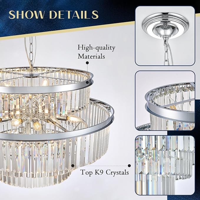 31" Modern Chrome Crystal Chandeliers 20 Lights Luxury 4-Tier K9 Crystal Light Fixture Large Round Ceiling Pendant Light for Foyer Staircase Living Room Dining Room