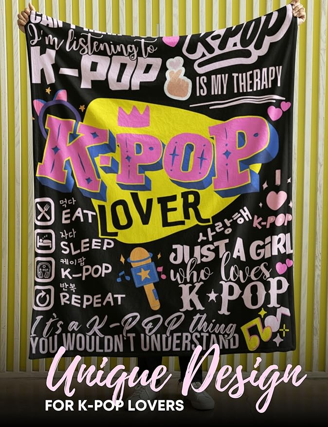 Huglanket Kpop Gifts for Teen Girl K Pop Lovers, Kpop Merch Stuff Blanket for Women for Birthday, Christmas, Violet, 50"x 65"