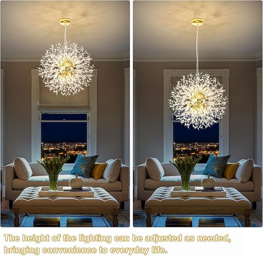 Yiisem Modern Gold Crystal Chandeliers, 16-Light Dandelion Firework Pendant Lighting, Hanging Chandelier Light Fixtures for Dining Room Bedroom Living Room Kitchen Island