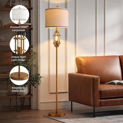 G-SAFAVA 62.5" Floor Lamp for Living Room Industrial Gold Standing Tall Lamps for Bedroom Mid Century Modern Corner Floor Lamps for Office Nursery Reading Light Room Lamp, Bulbs Included
