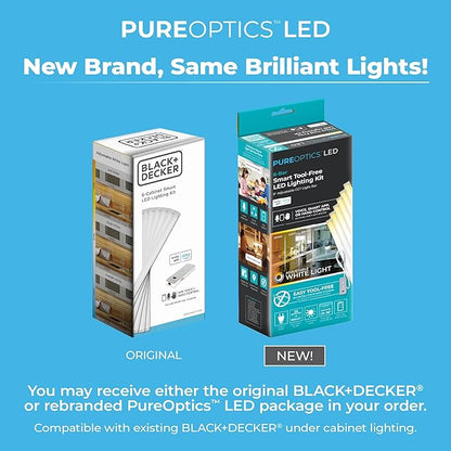 PureOptics LED Works with Alexa Smart Under Cabinet Lighting Kit, Adjustable LEDs, (6) 9" Bars, White