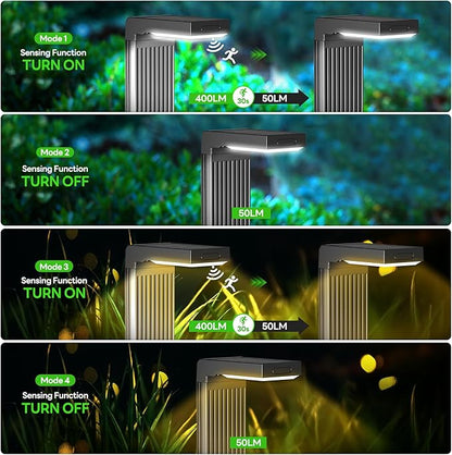 COXSENI Solar Lights Outdoor Pathway, 4Pack Motion Sensor Solar Pathway Lights, 3 Working Modes & 2 Colors Adjustable, IP65 Waterproof Outdoor Landscape Lighting for Garden Yard Driveway Walkway Lawn