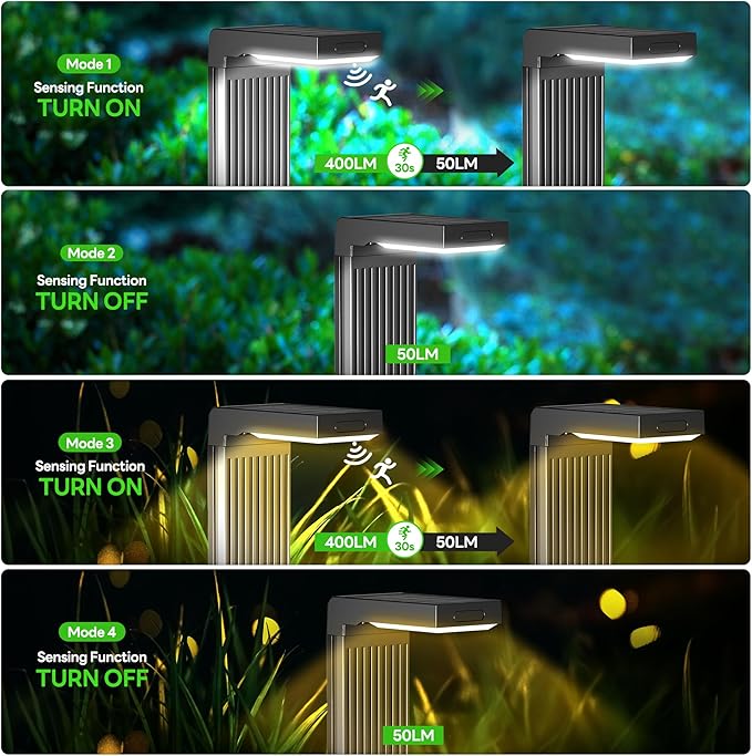 COXSENI Solar Lights Outdoor Pathway, 6Pack Motion Sensor Solar Pathway Lights, 2 Colors Adjustable & 3 Working Modes, IP65 Waterproof Outdoor Landscape Lighting for Garden Yard Driveway Walkway Lawn
