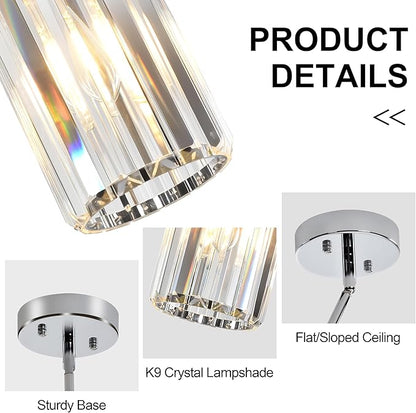 3-Pack Chrome Pendant Light Fixtures, Crystal Kitchen Pendant Lighting Over Island,Mini Modern Pendant Lights for Kitchen Island, Dining Room, Hallway, Foyer, Entryways