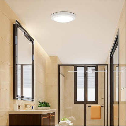 Design House 588160 Paxton Modern Integrated LED Disk Light Indoor/Outdoor Ceiling Flush Mount Dimmable with White Lens Shade for Bathroom Entryway Living Room, White, Satin Nickel