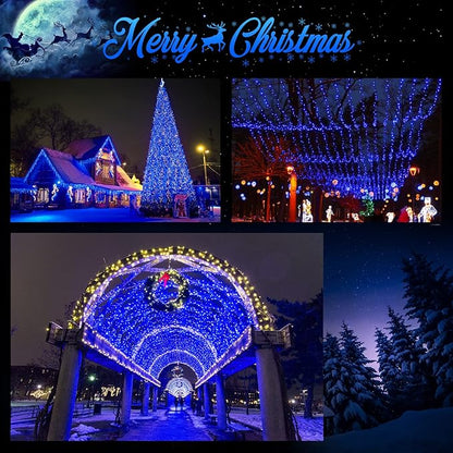 JMEXSUSS 600 LED Blue Solar Christmas Lights, 206.7ft Blue Christmas Lights Outdoor Waterproof, 8 Modes Solar Light Outdoor for Yard Patio Tree Garden Party Bushes Xams Decorations