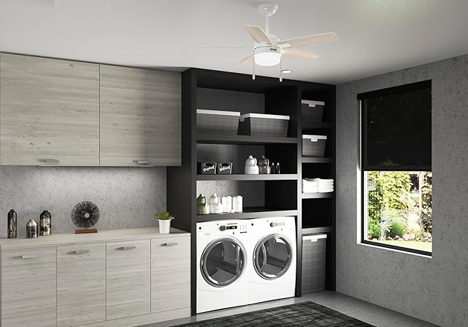 Hunter 44 inch Indoor Ceiling Fan with LED Light - White Ceiling Fan with Pull Chain, for Bedroom or Living Room, Standard Mount, No Remote, 5 Blades, Includes Bulbs - Anisten 52488, Fresh White