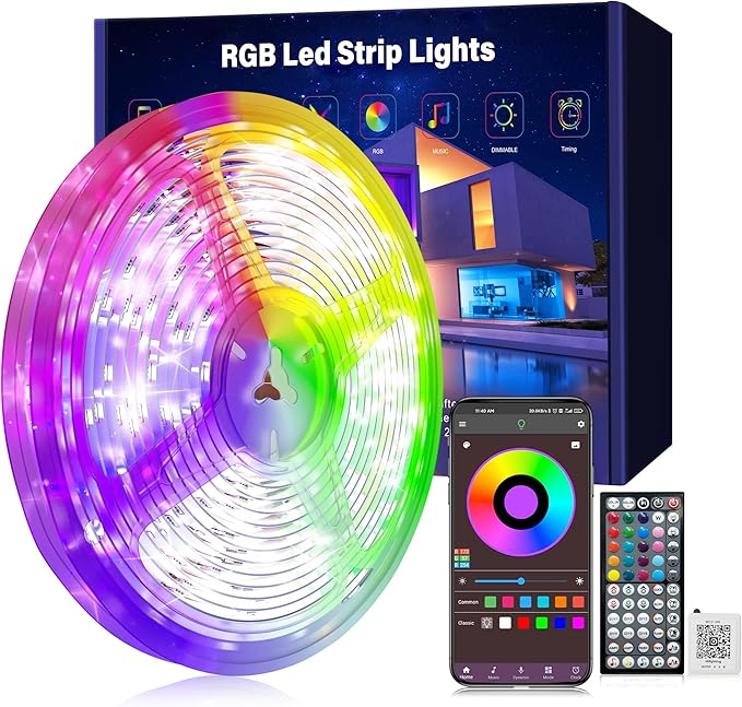 Ledagic Led Lights for Bedroom 50ft Music Sync Color Changing Led Strip Lights with 60 Key Remote and App Control RGB Led Light Strip for Home Party Room Decoration