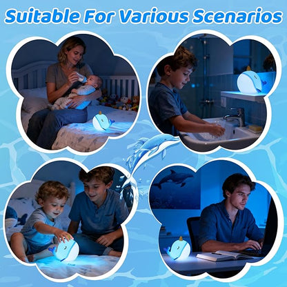 OkiyiD Blue Narwhal Night Light, Cute Squishy Silicone Lamp, Dimmable Touch Control Narwhal Gifts for Boys Girls, Ocean Animal Nursery Lamp for Birthday Christmas Decor
