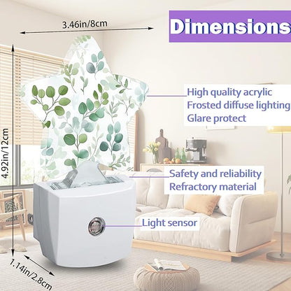 Eucalyptus Leaves Night Light for Kids,Watercolor Green Leaf Night Lights Plug Into Wall, Lightweight Dusk to Dawn Light Sensor Warm Nightlights for Girls Boys Bedroom Nursery Basement