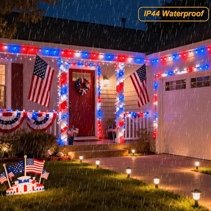 Pooqla 500 LED 164 FT Red White and Blue Lights, 4th of July Patriotic Decoration Twinkle Lights, 8 Modes Plug in 4th of July String Lights for Indoor Outdoor Independence Day Decorations, Green Wire