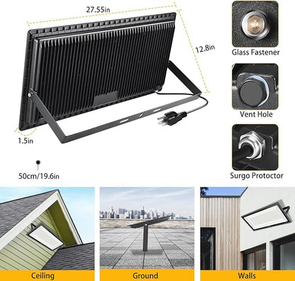 YANYCN 2 Pack 1000W LED Flood Light Outdoor,4250W Equivalent Super Bright 99500LM 5000K Daylight White FloodLight with Plug,IP66 Waterproof Commercial Lighting for Sports Fields,Counts,Arena,Stadium