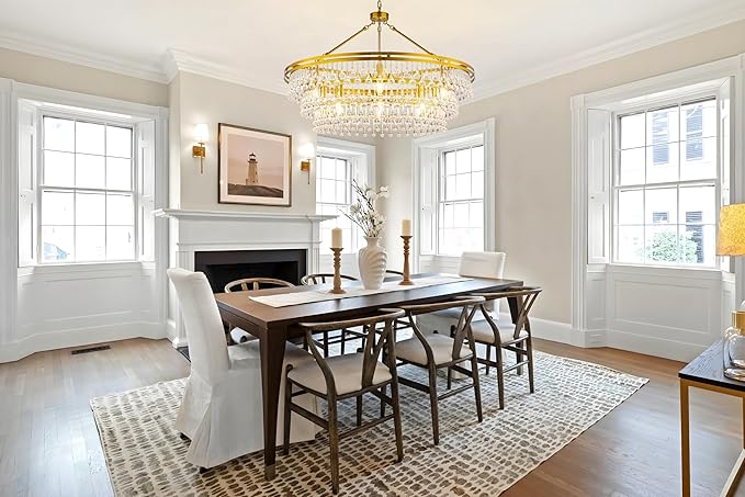 Wellmet 12 Light Large Crystal Chandelier, 38in Brass Gold Round Modern Luxury Raindrop Ceiling Light for Dining Room, Living Room， Bedroom, Kitchen, Entryway, Hallway, Staircase, Foyer