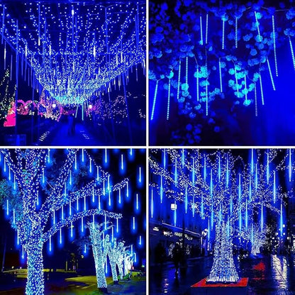 Adecorty Christmas Lights Outdoor UL Certified 24 Tubes 576 LEDs (Equivalent to 3 Sets of 8 Tubes) Meteor Shower Light Falling Rain Drop Icicle Lights for Christmas Decorations Halloween Party, Blue