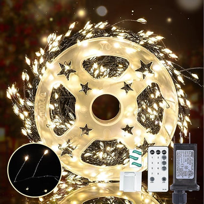 Fairy Lights Plug in 32.8Ft 500LED Warm Christmas Wreath Twinkle Lights with Timer Waterproof Remote Firecracker Firefly Cluster String Light for Bedroom Graland Party Tree Decor Black Wire