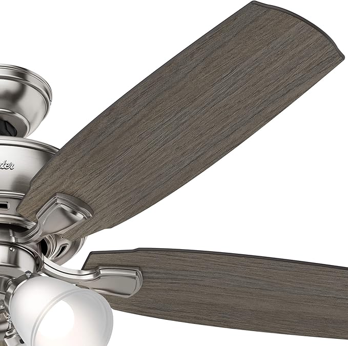 Hunter 52 inch Indoor Ceiling Fan with LED Lights - Ceiling Fan with Pull Chain, For Bedroom or Living Room, Standard Mount, No Remote, 5 Blades, Includes Bulbs - Amberlin 53216, Brushed Nickel