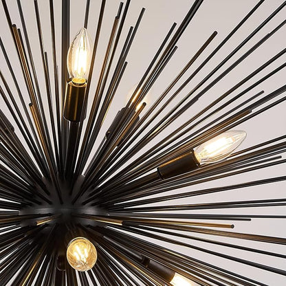 35in Black Sputnik Chandelier 12-Light Starburst Chandelier Light Fixture Solid Metal Mid-Century Modern Satellite Light Fixture for High Ceiling Living Room Dining Room Foyer, E12