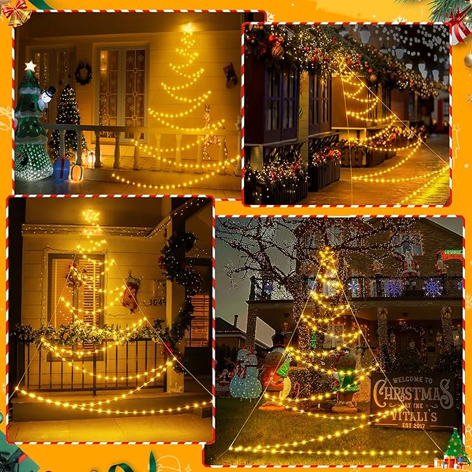 Ollny Outdoor Lighted Christmas Decorations 13FT Tall, IP67 Waterproof Outdoor Christmas Lights with 3 Timers and 8 Lighting Modes, Xmas Decor Light for House Yard Window Wall Decorations (Warm White)