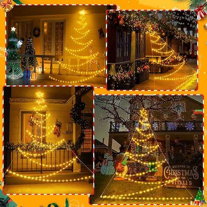 Ollny Outdoor Lighted Christmas Decorations 13FT Tall, IP67 Waterproof Outdoor Christmas Lights with 3 Timers and 8 Lighting Modes, Xmas Decor Light for House Yard Window Wall Decorations (Warm White)