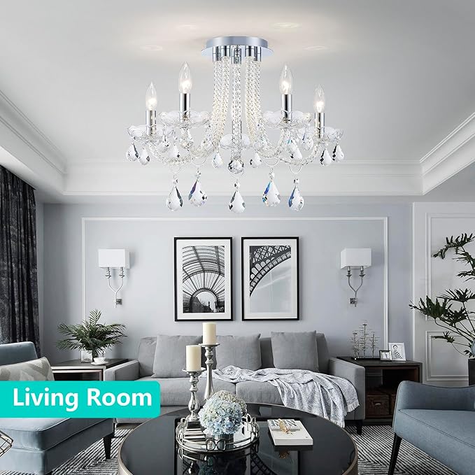 French K9 Crystal Maria Theresa Candle Chandelier, Luxury Vintage Pendant Light Fixture for Dining Room, Living Room, 5 Lights, D22.4*H15.7 inch, Clear Crystal & Chrome Finish Frame
