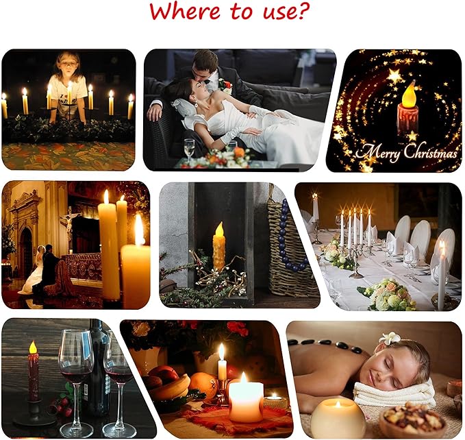 CVHOMEDECO. Real Wax Hand Dipped Battery Operated LED Timer Taper Candles Rustic Primitive Flameless Lights Decor, 4-3/4 Inch, Orange, 3 PCS in a Package