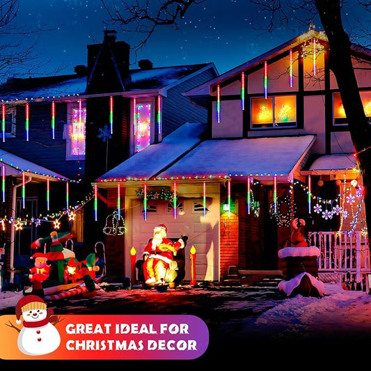 JMEXSUSS 2 Pack Solar Meteor Shower Lights, 16 Tube 288 LED Multicolor Meteor Christmas Lights, Solar Christmas Lights Outdoor Waterproof for Tree Christmas Decorations