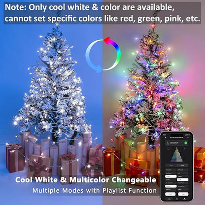 BrizLabs Multicolor & Cool White Color Changing Smart Christmas Lights, 180ft 500 LED Christmas Tree Lights with App & Voice Control, Dimmable Xmas Lights Clear Wire for Indoor Outdoor Xmas Tree Decor